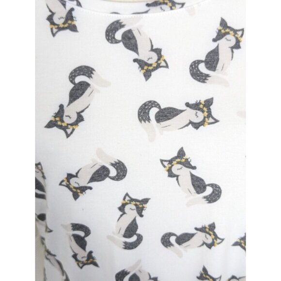 Womens All Over Fox Print Shirt Top Size Medium Ivory Grey Foxes Stretch - Picture 4 of 6
